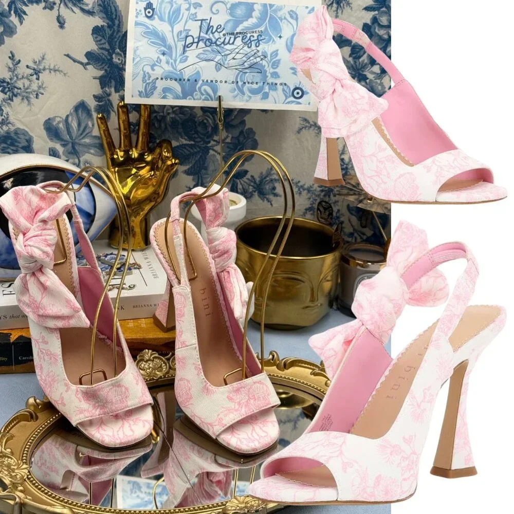 🆕 GIANNI BINI 🧿 NWOB Coray Fabric Side Bow Slingback, Pink and White - Sz 7M